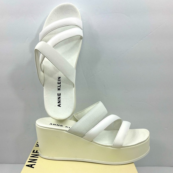 ANNE KLEIN, AKVAI WHITE SLIP ONS PLATFORM ELASTIC TOP WITH SUPER CUSHION SOLE 8M - Picture 1 of 16